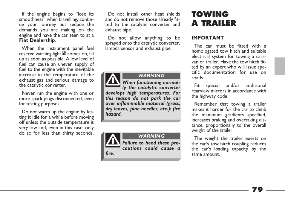 Towing a trailer | FIAT Barchetta User Manual | Page 80 / 170