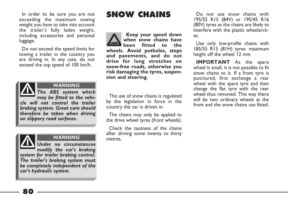 Snow chains | FIAT Barchetta User Manual | Page 81 / 170