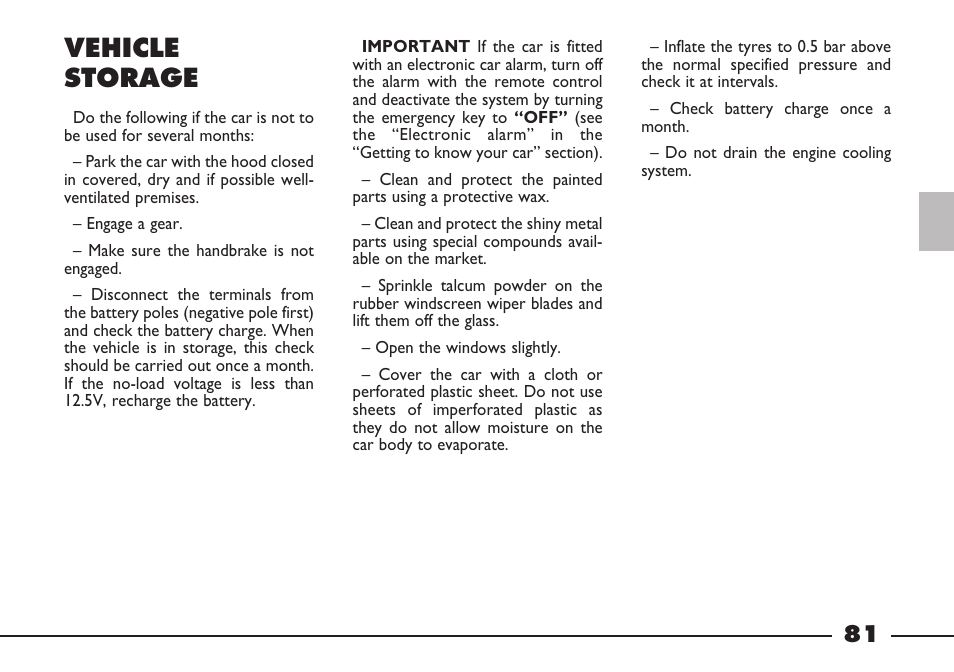 Vehicle storage | FIAT Barchetta User Manual | Page 82 / 170