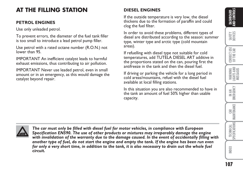 At the filling station | FIAT Multipla User Manual | Page 108 / 266