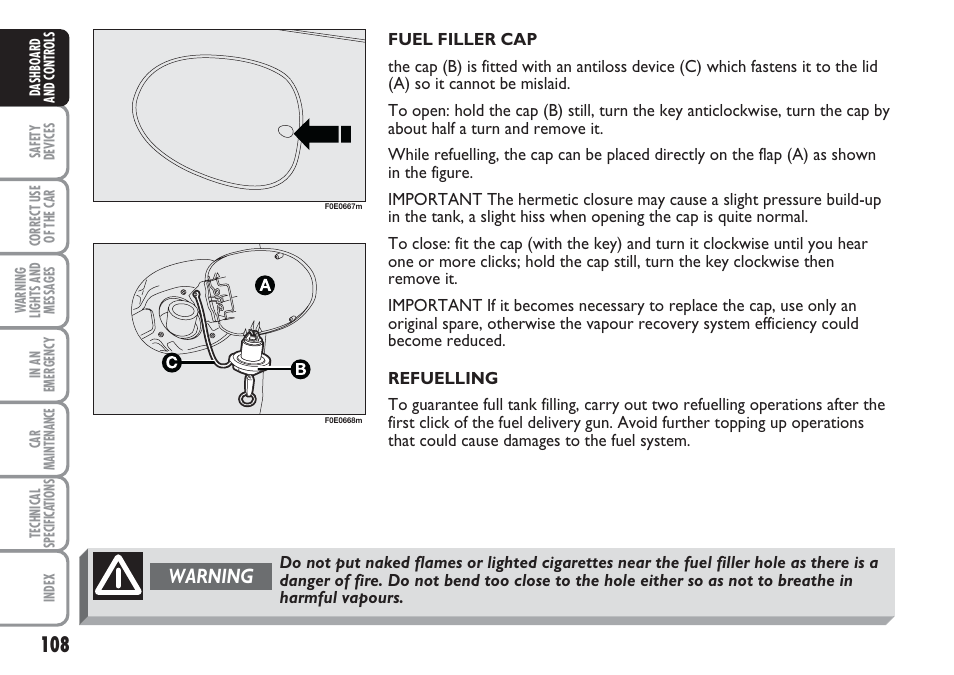 Warning | FIAT Multipla User Manual | Page 109 / 266