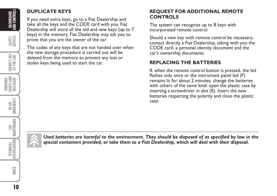 FIAT Multipla User Manual | Page 11 / 266