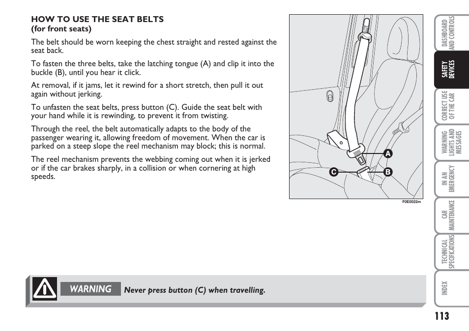 Warning | FIAT Multipla User Manual | Page 114 / 266