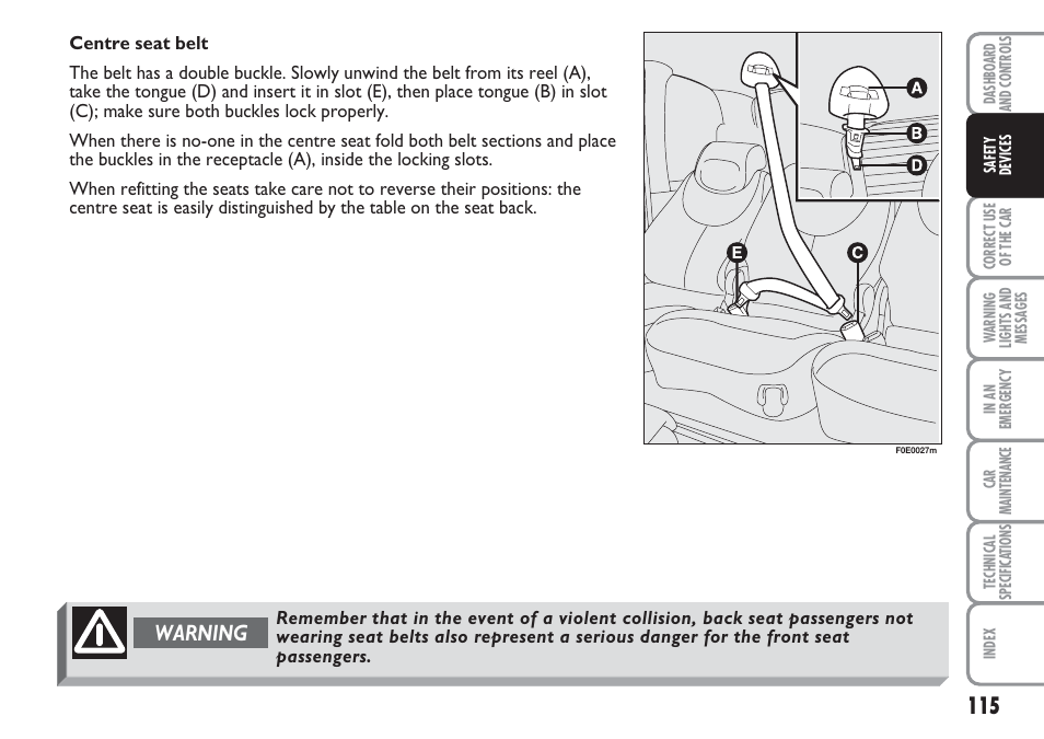 Warning | FIAT Multipla User Manual | Page 116 / 266