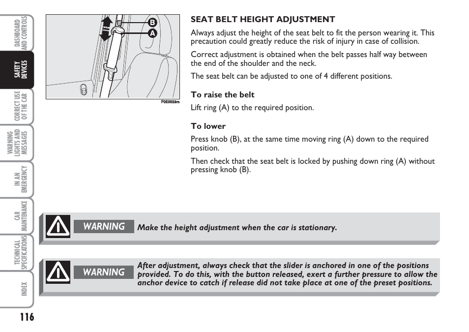 Warning | FIAT Multipla User Manual | Page 117 / 266