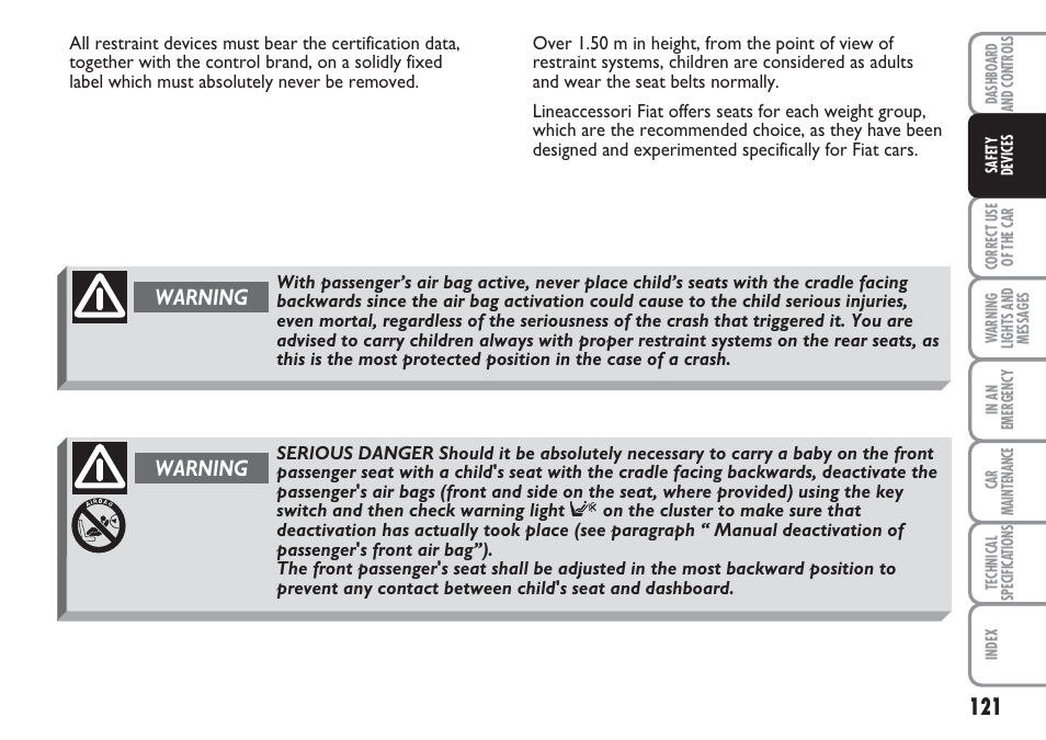 Warning | FIAT Multipla User Manual | Page 122 / 266
