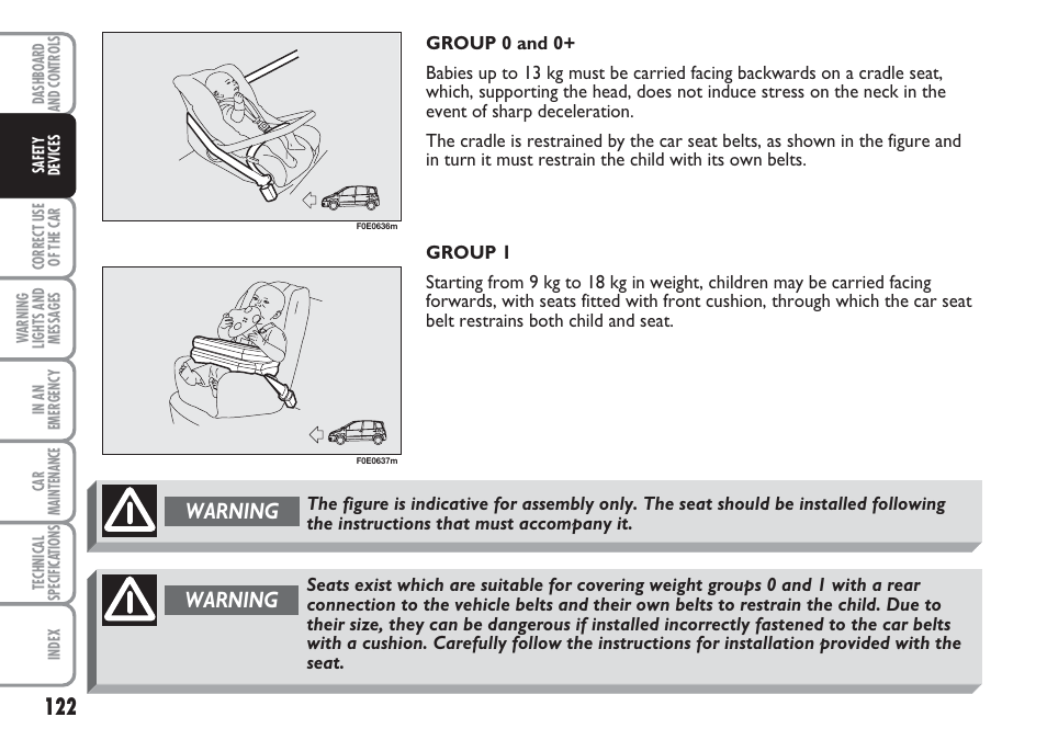 Warning | FIAT Multipla User Manual | Page 123 / 266