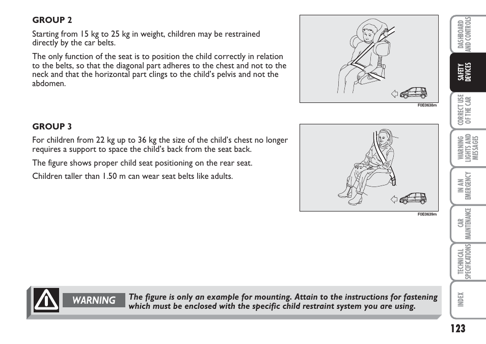 Warning | FIAT Multipla User Manual | Page 124 / 266