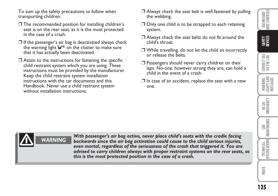 Warning | FIAT Multipla User Manual | Page 126 / 266