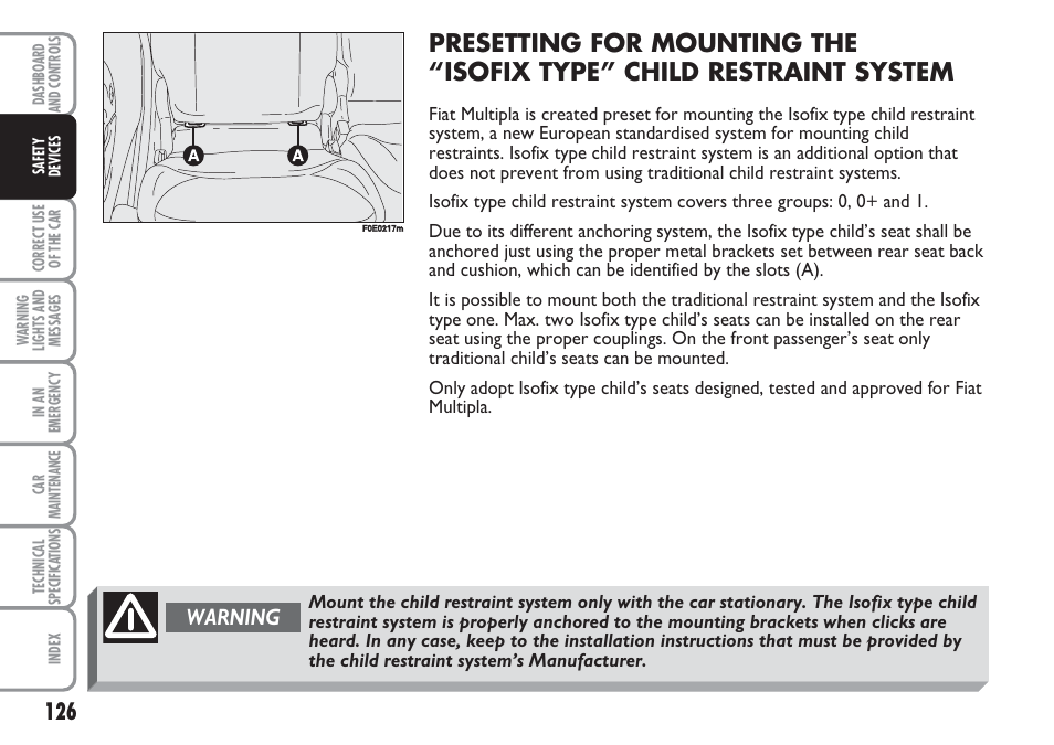 Warning | FIAT Multipla User Manual | Page 127 / 266