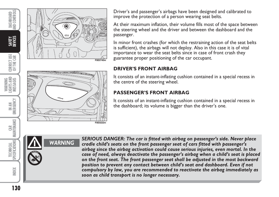 Warning | FIAT Multipla User Manual | Page 131 / 266