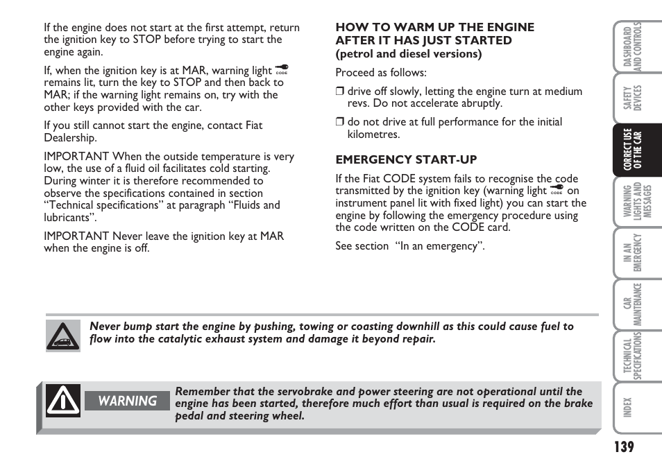 Warning | FIAT Multipla User Manual | Page 140 / 266