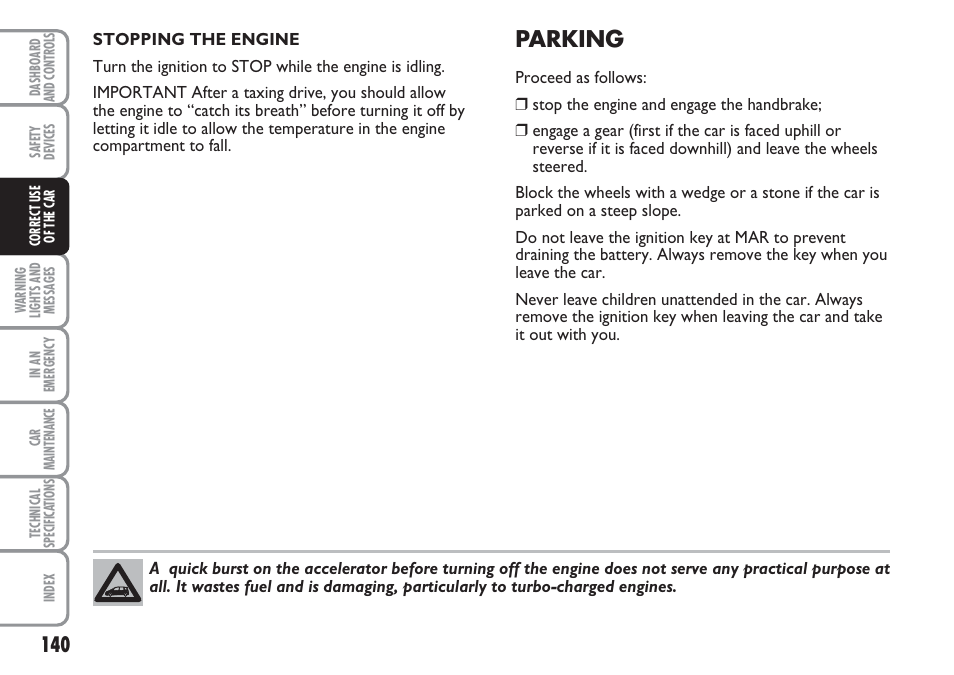 Parking | FIAT Multipla User Manual | Page 141 / 266