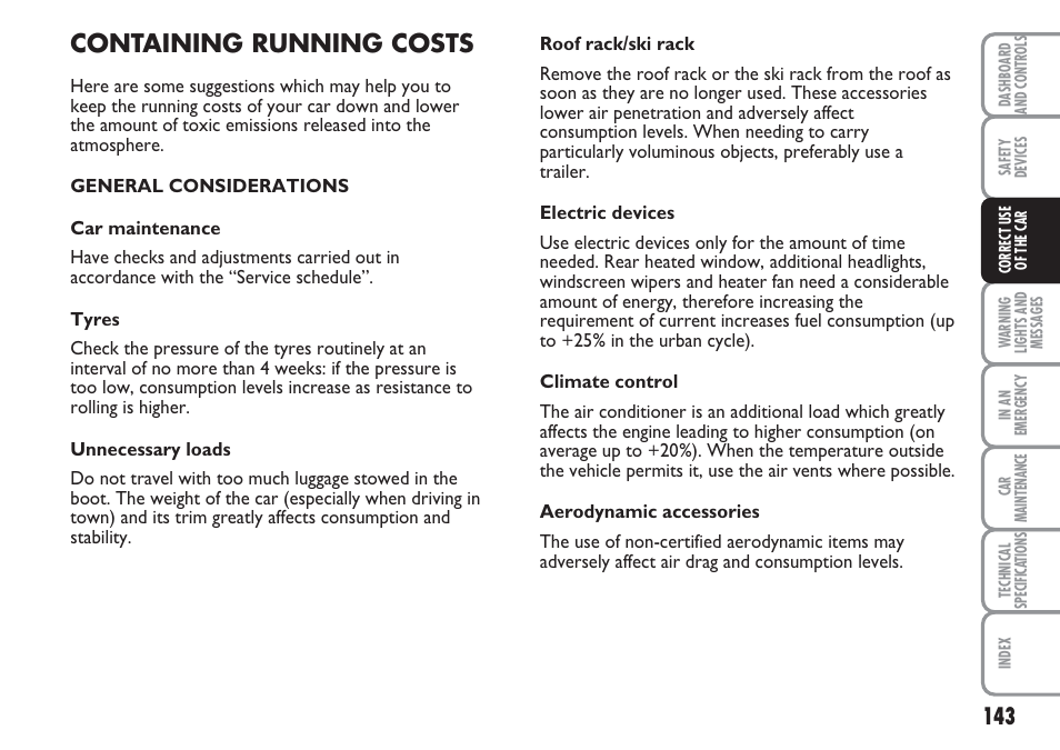 Containing running costs | FIAT Multipla User Manual | Page 144 / 266