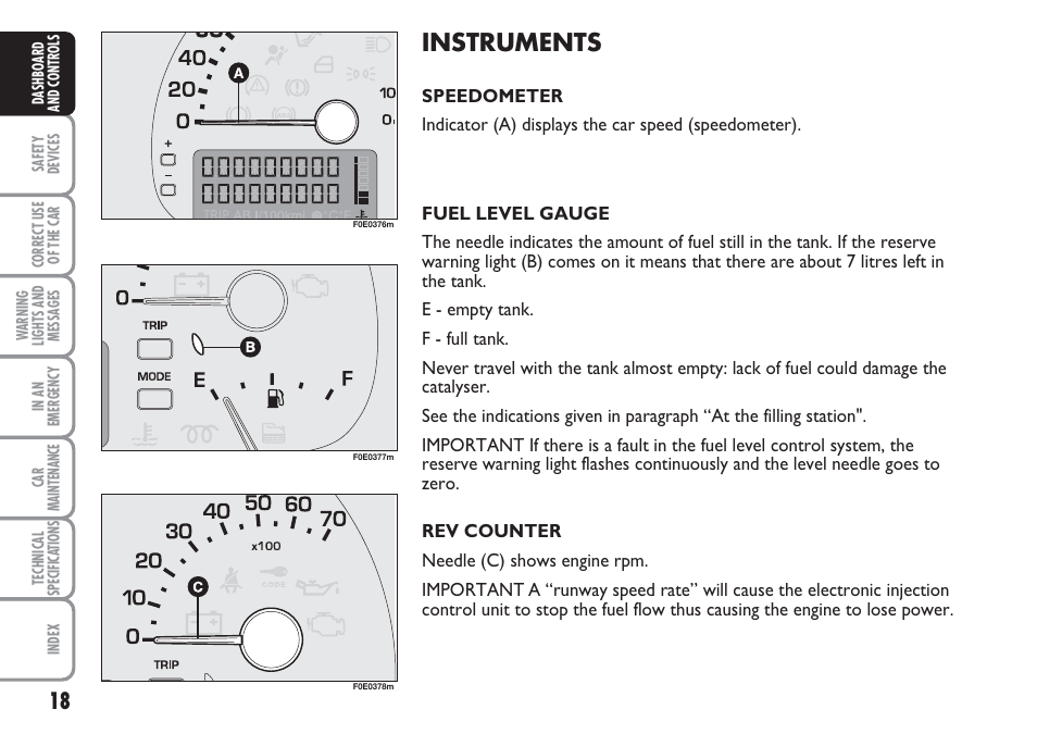 Instruments | FIAT Multipla User Manual | Page 19 / 266