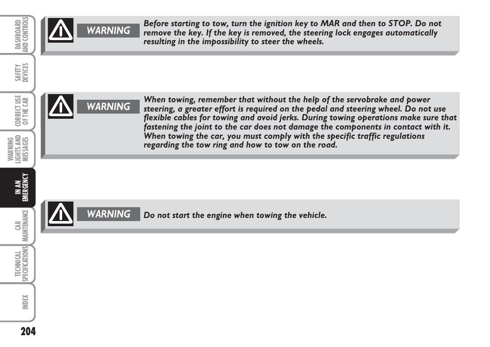 Warning | FIAT Multipla User Manual | Page 205 / 266