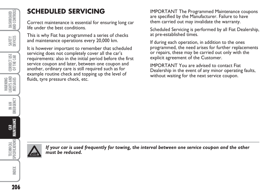 Scheduled servicing | FIAT Multipla User Manual | Page 207 / 266