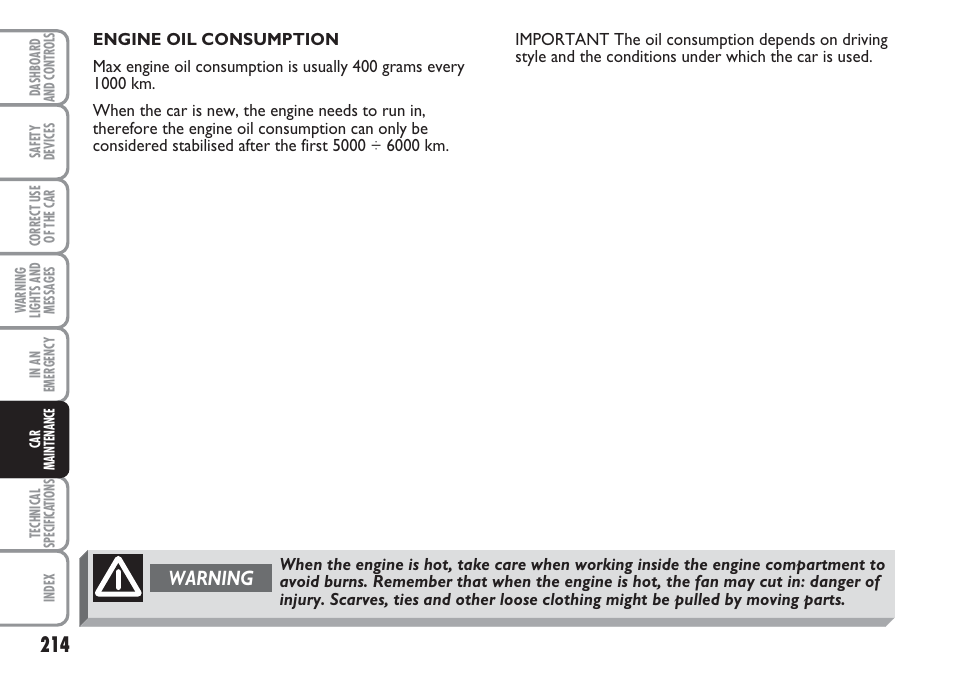 Warning | FIAT Multipla User Manual | Page 215 / 266