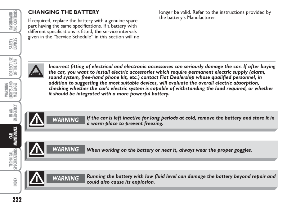 Warning | FIAT Multipla User Manual | Page 223 / 266