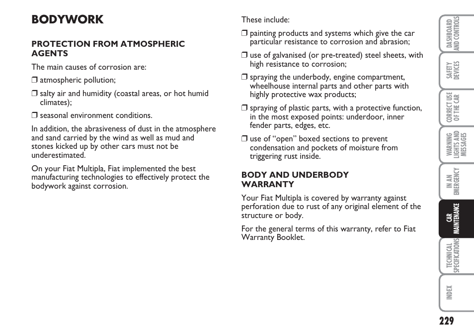 Bodywork | FIAT Multipla User Manual | Page 230 / 266