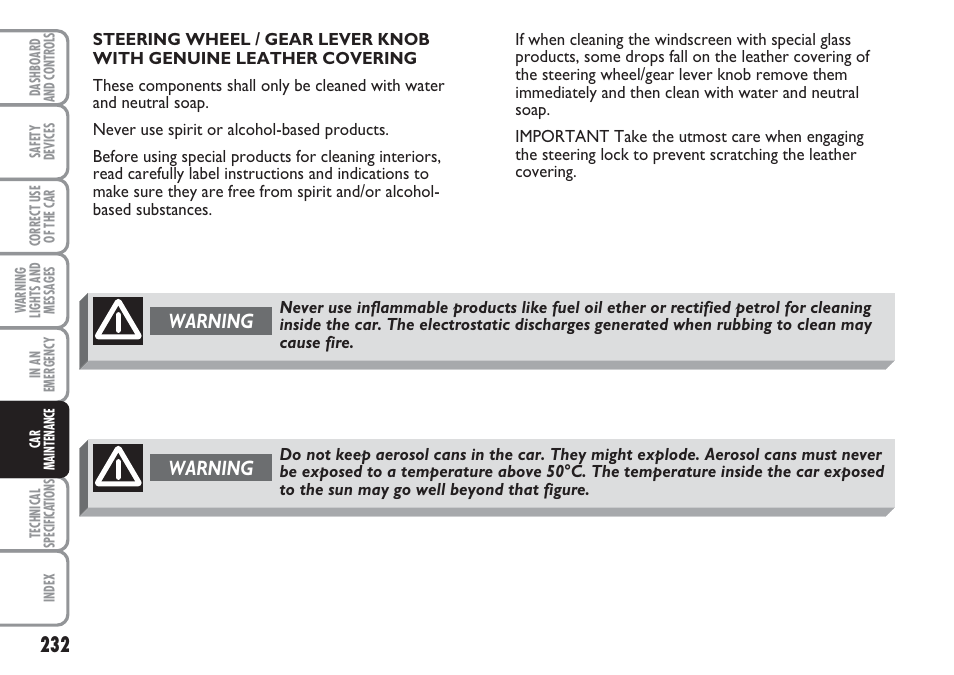 Warning | FIAT Multipla User Manual | Page 233 / 266