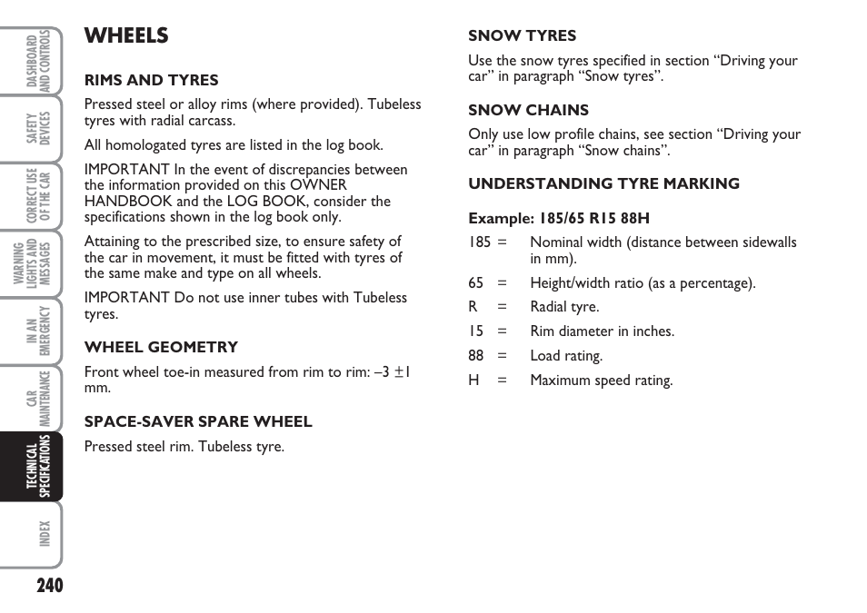 Wheels | FIAT Multipla User Manual | Page 241 / 266