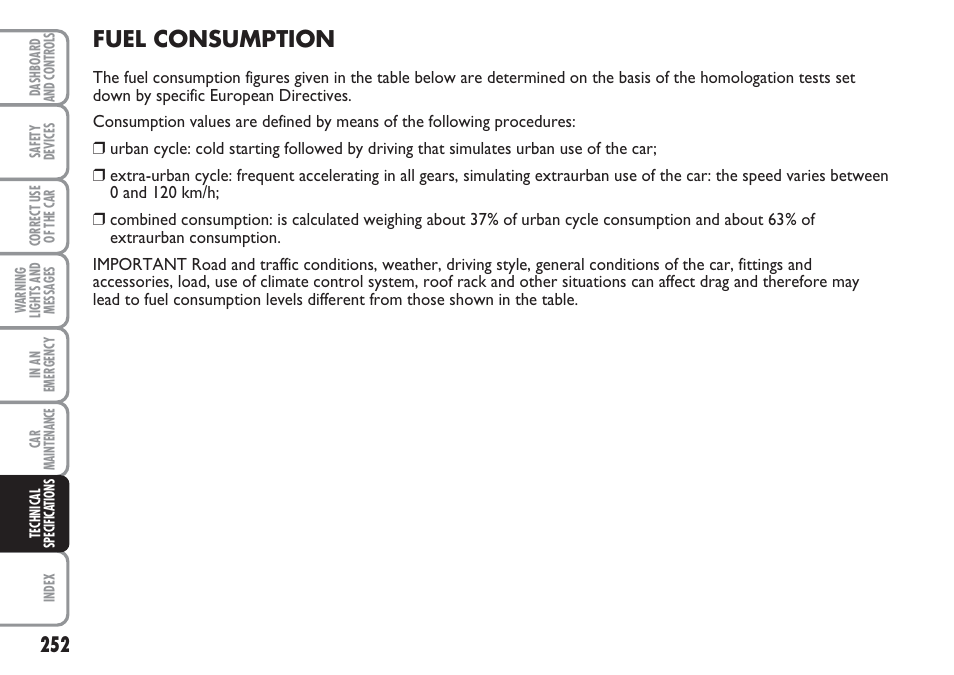 Fuel consumption | FIAT Multipla User Manual | Page 253 / 266