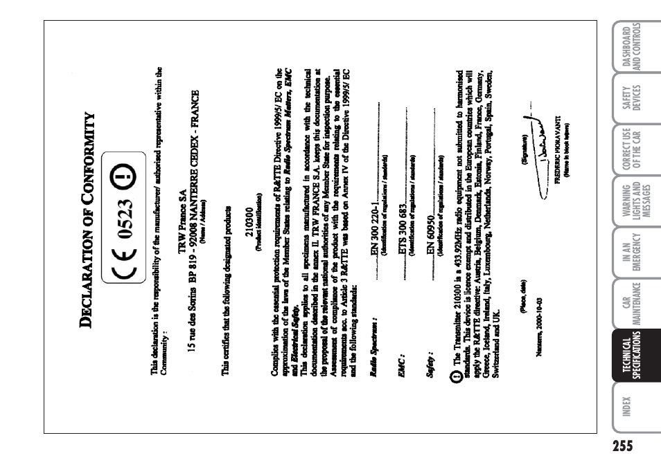 FIAT Multipla User Manual | Page 256 / 266