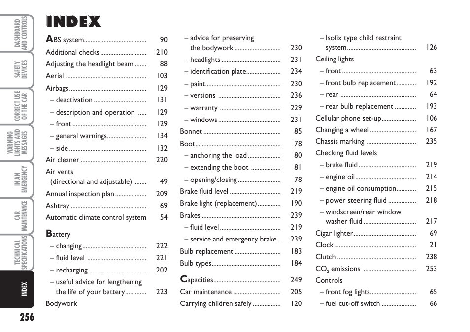 FIAT Multipla User Manual | Page 257 / 266