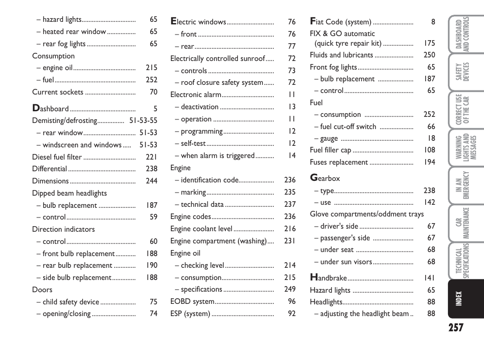 FIAT Multipla User Manual | Page 258 / 266