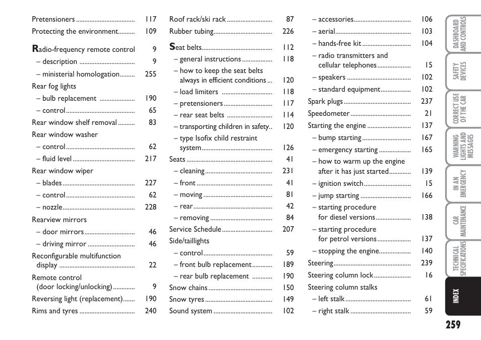 FIAT Multipla User Manual | Page 260 / 266