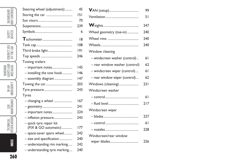 FIAT Multipla User Manual | Page 261 / 266