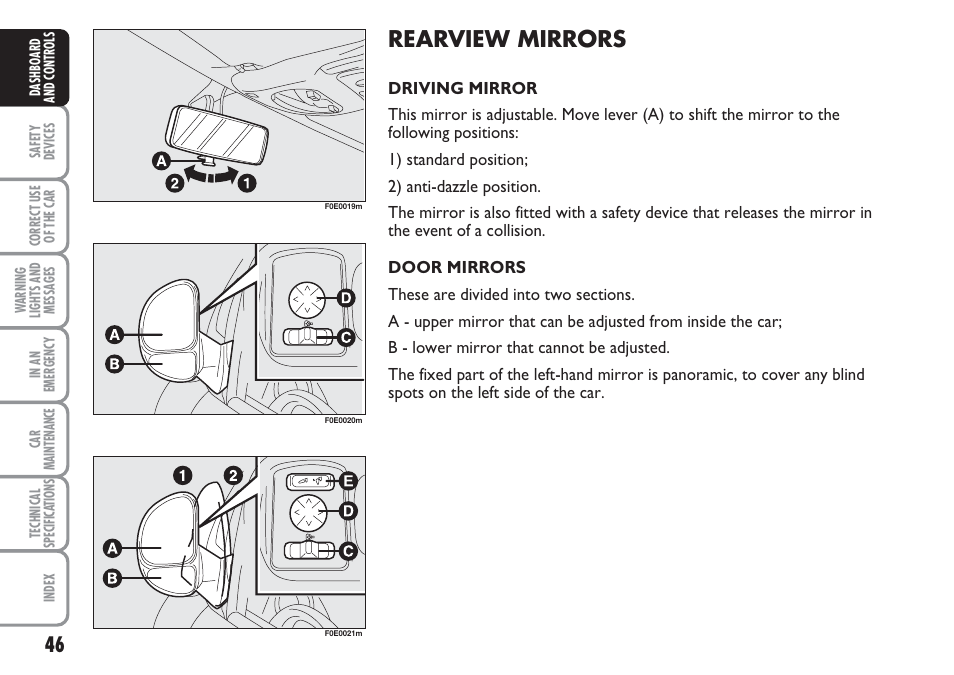 Rearview mirrors | FIAT Multipla User Manual | Page 47 / 266