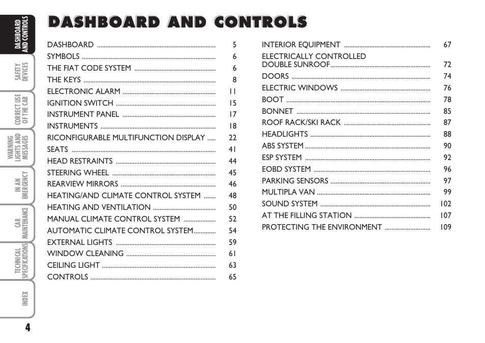 FIAT Multipla User Manual | Page 5 / 266