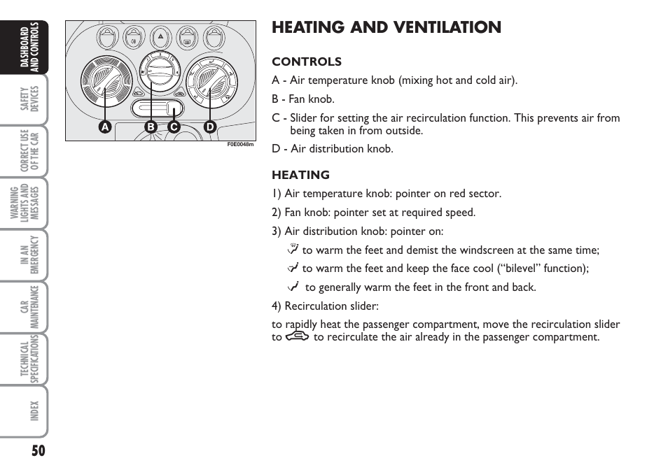 Heating and ventilation | FIAT Multipla User Manual | Page 51 / 266