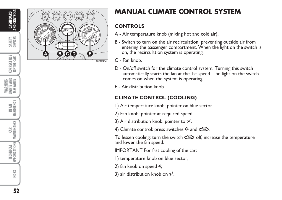 Manual climate control system | FIAT Multipla User Manual | Page 53 / 266