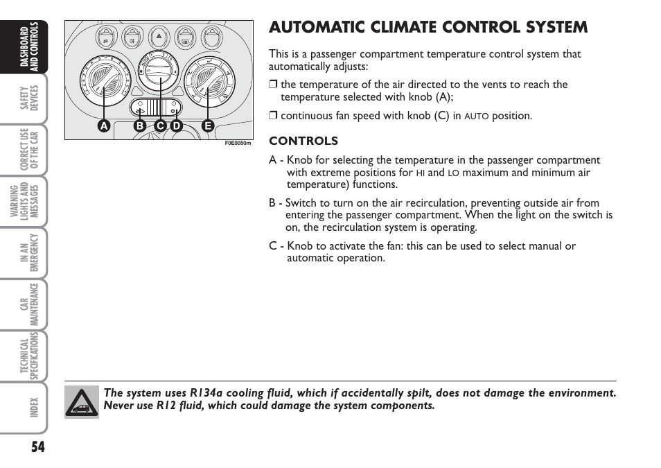 Automatic climate control system | FIAT Multipla User Manual | Page 55 / 266