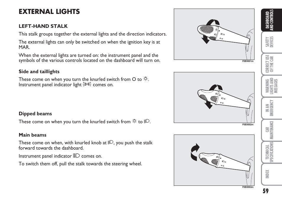 External lights | FIAT Multipla User Manual | Page 60 / 266