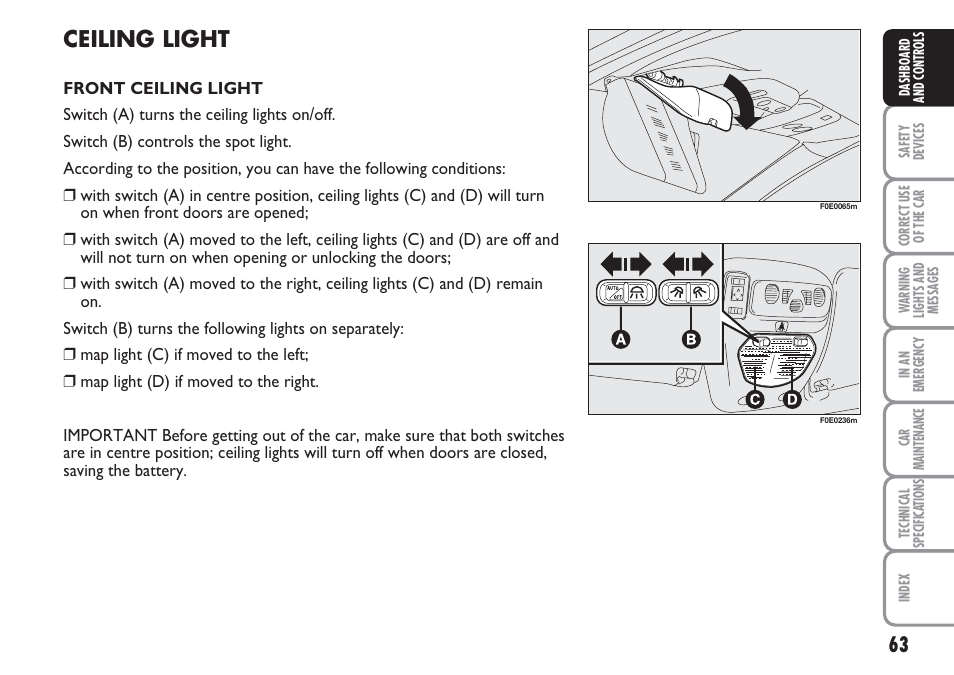 Ceiling light | FIAT Multipla User Manual | Page 64 / 266