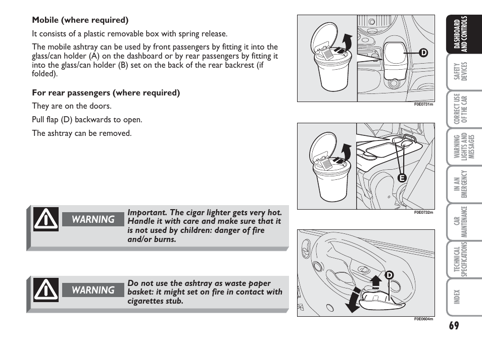 Warning | FIAT Multipla User Manual | Page 70 / 266