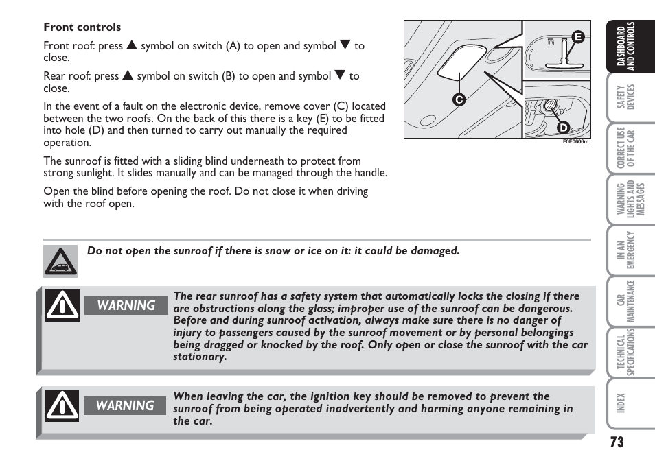 Warning | FIAT Multipla User Manual | Page 74 / 266