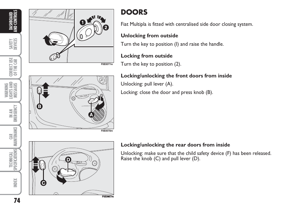 Doors | FIAT Multipla User Manual | Page 75 / 266