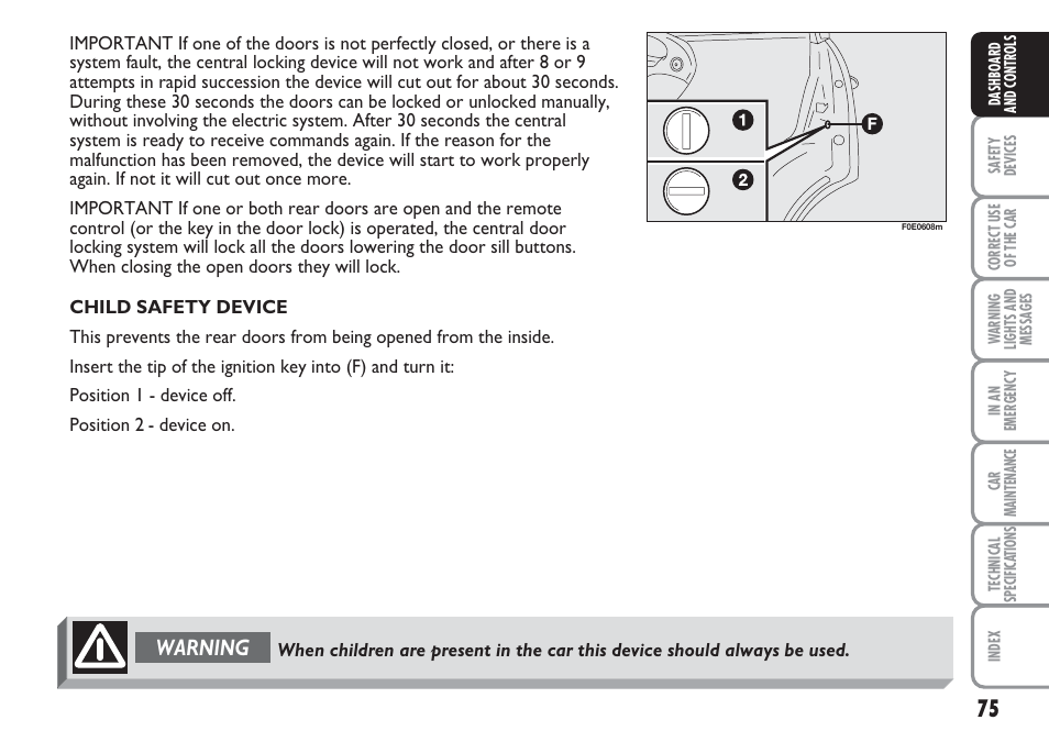 Warning | FIAT Multipla User Manual | Page 76 / 266