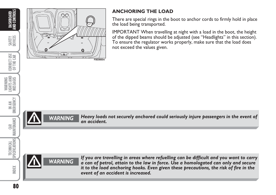 Warning | FIAT Multipla User Manual | Page 81 / 266