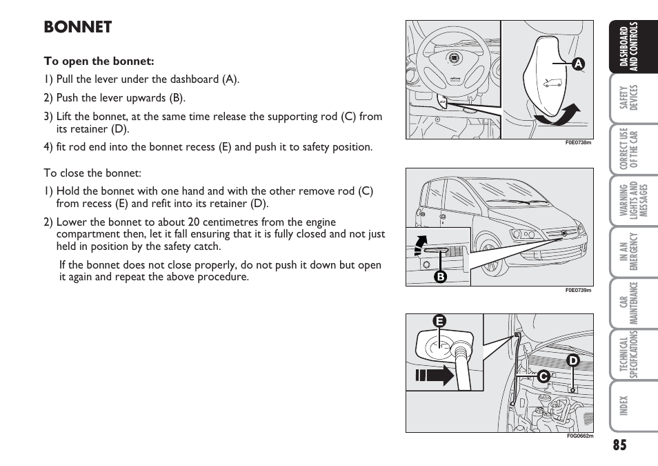 Bonnet | FIAT Multipla User Manual | Page 86 / 266