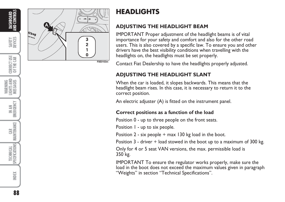 Headlights | FIAT Multipla User Manual | Page 89 / 266