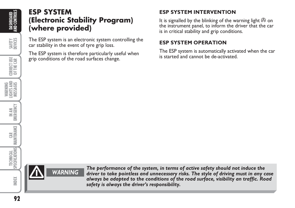 Warning | FIAT Multipla User Manual | Page 93 / 266