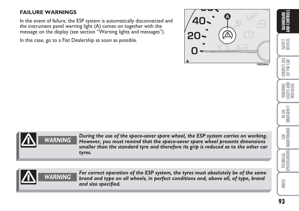 Warning | FIAT Multipla User Manual | Page 94 / 266