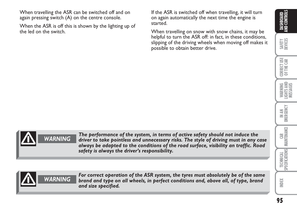 Warning | FIAT Multipla User Manual | Page 96 / 266