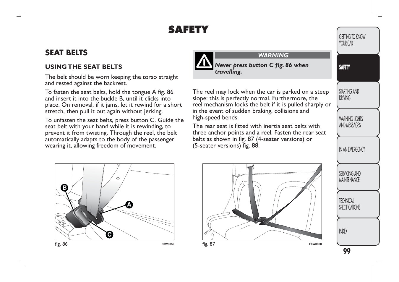 Safety | FIAT Panda User Manual | Page 103 / 284